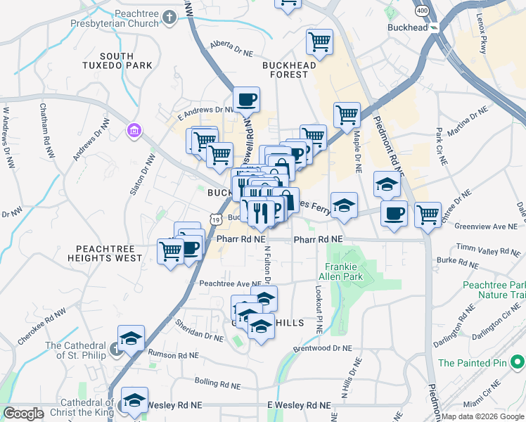 map of restaurants, bars, coffee shops, grocery stores, and more near 292 Buckhead Avenue Northeast in Atlanta