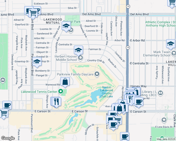 map of restaurants, bars, coffee shops, grocery stores, and more near 3721 Manor Drive in Lakewood