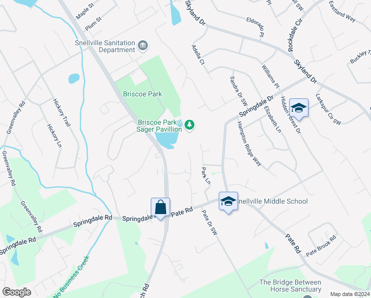 map of restaurants, bars, coffee shops, grocery stores, and more near 2996 Sonya Lane in Snellville