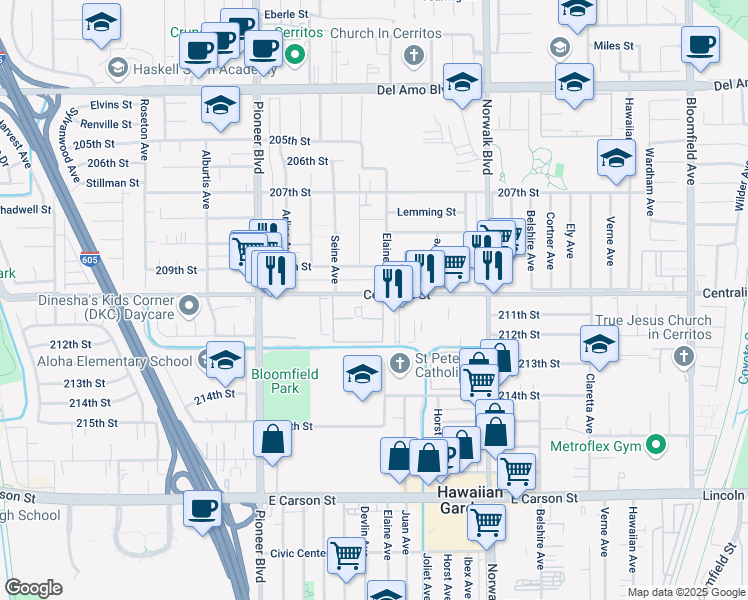map of restaurants, bars, coffee shops, grocery stores, and more near 11964 Centralia Road in Lakewood