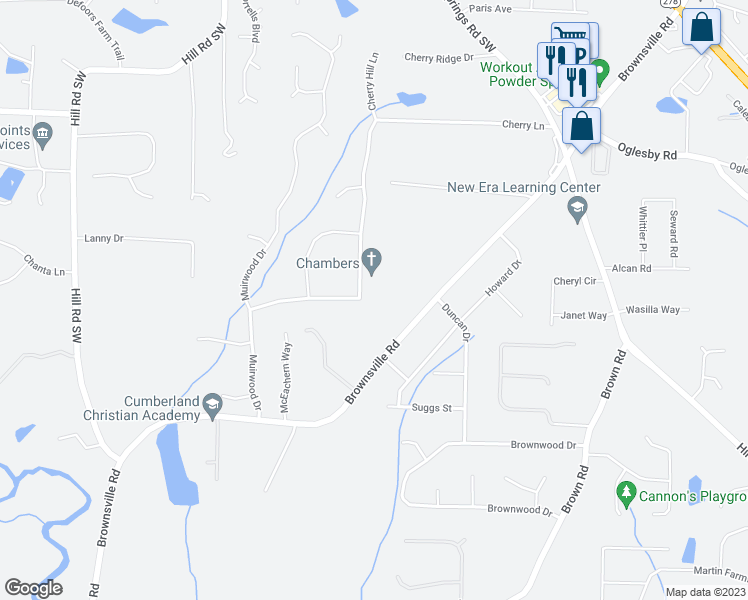 map of restaurants, bars, coffee shops, grocery stores, and more near 5370 Muirwood Place in Powder Springs
