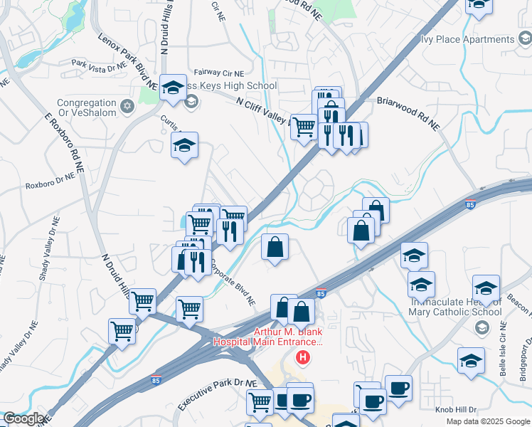 map of restaurants, bars, coffee shops, grocery stores, and more near 3135 Buford Highway Northeast in Atlanta