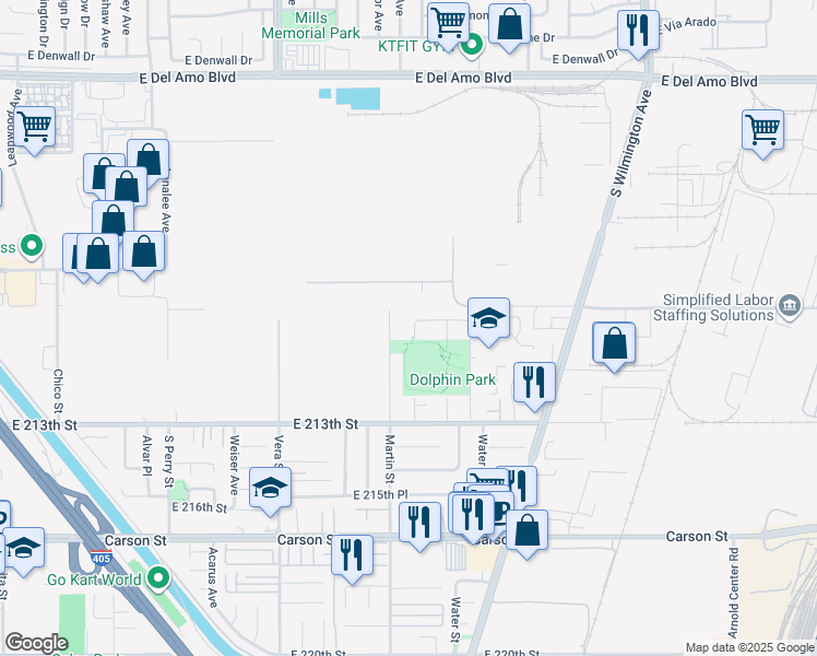map of restaurants, bars, coffee shops, grocery stores, and more near 21011 Pontine Avenue in Carson