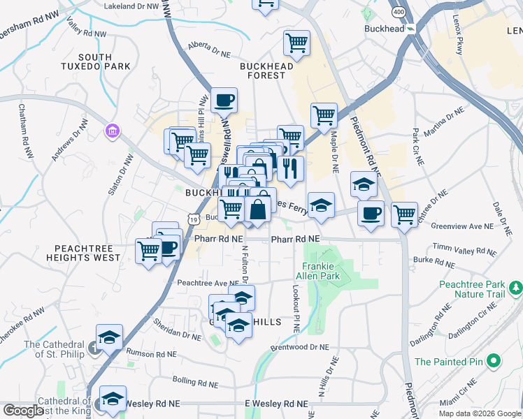 map of restaurants, bars, coffee shops, grocery stores, and more near in Atlanta