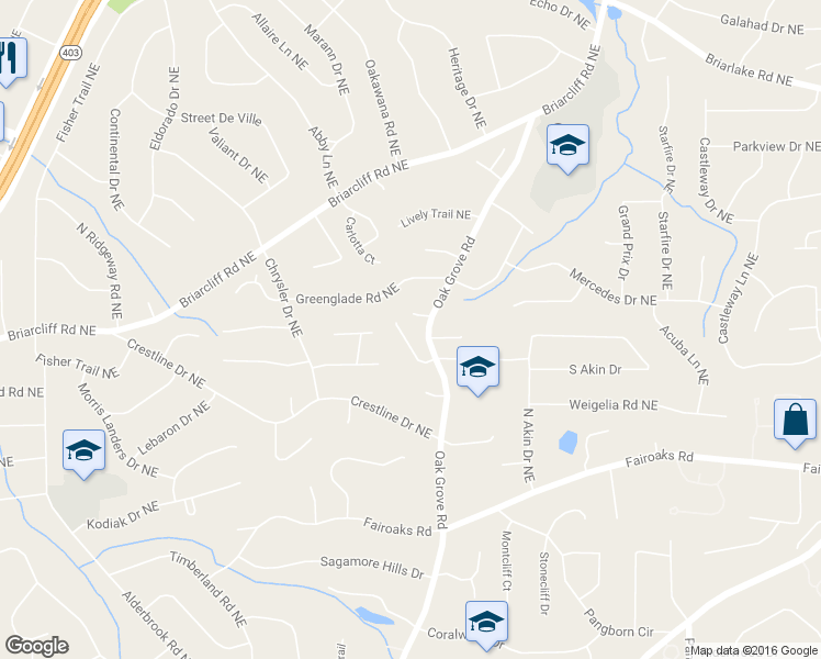 map of restaurants, bars, coffee shops, grocery stores, and more near 2478 Oak Grove Estates NE in Atlanta