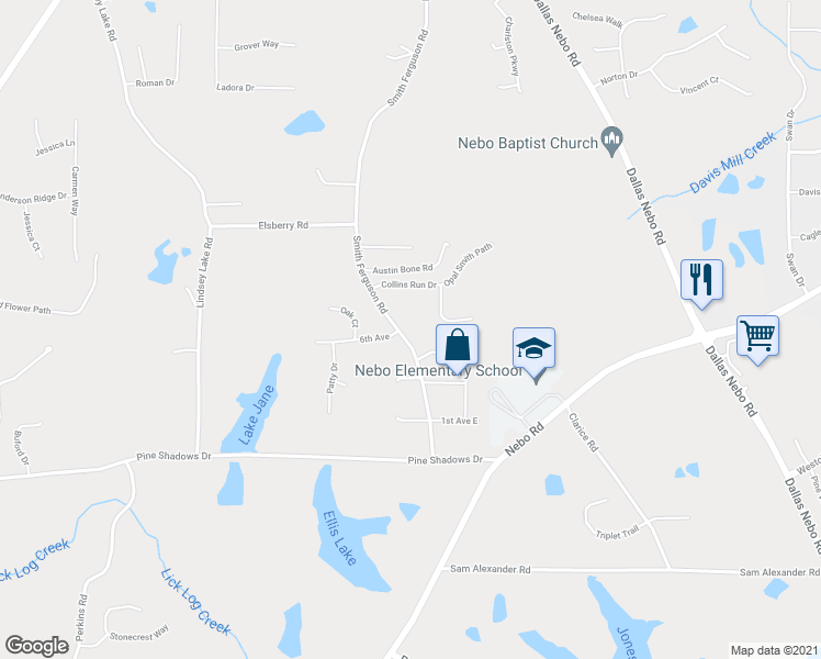 map of restaurants, bars, coffee shops, grocery stores, and more near 1065 Smith Ferguson Road in Dallas