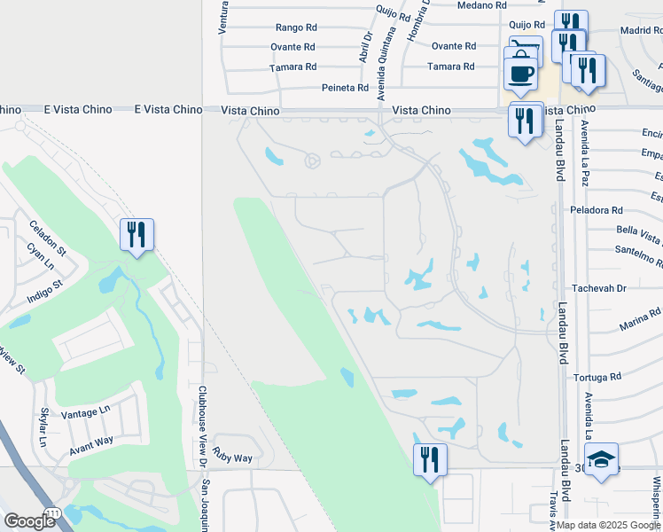 map of restaurants, bars, coffee shops, grocery stores, and more near 67353 Lakota Court in Cathedral City