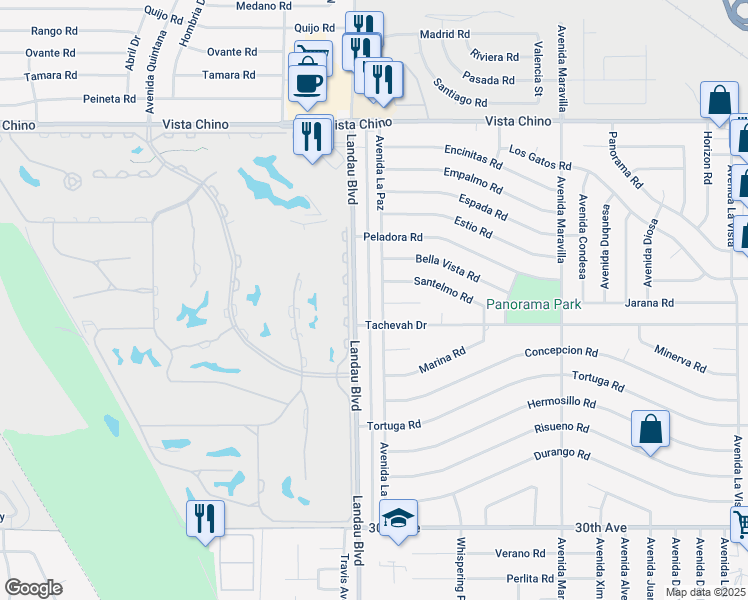 map of restaurants, bars, coffee shops, grocery stores, and more near 28815 Avenida La Paz in Cathedral City