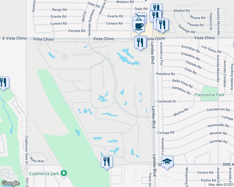 map of restaurants, bars, coffee shops, grocery stores, and more near 28904 Desert Princess Drive in Cathedral City