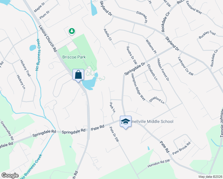 map of restaurants, bars, coffee shops, grocery stores, and more near 2996 Park Lane in Snellville