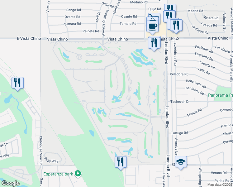map of restaurants, bars, coffee shops, grocery stores, and more near 28764 Taos Court in Cathedral City