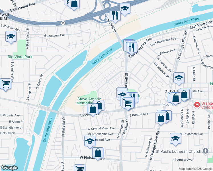 map of restaurants, bars, coffee shops, grocery stores, and more near 337 Mountain Holly Avenue in Orange