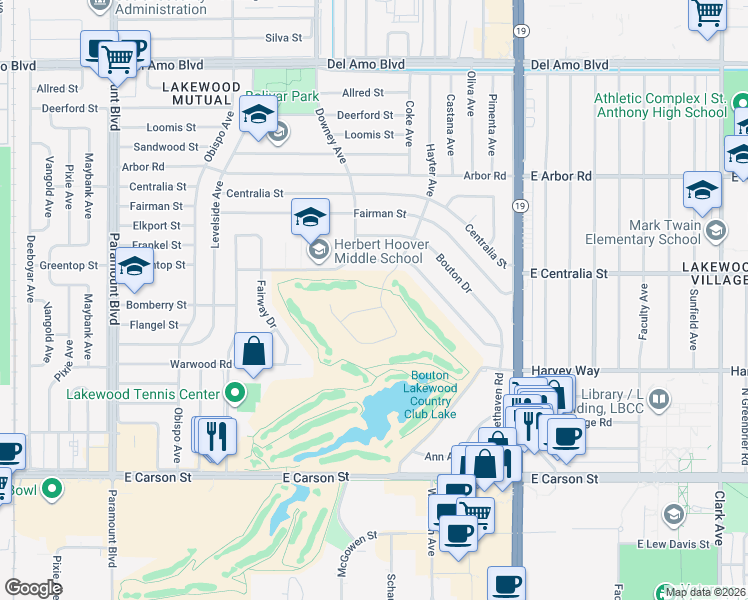 map of restaurants, bars, coffee shops, grocery stores, and more near 4415 Parkview Drive in Lakewood