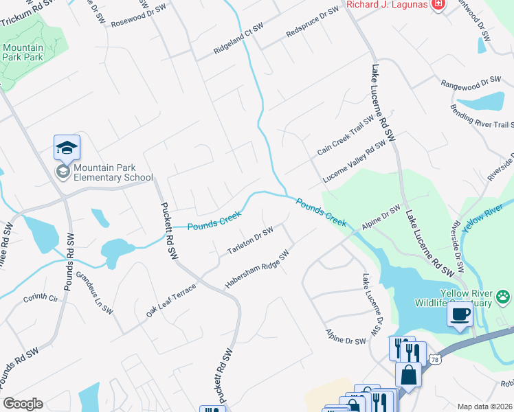 map of restaurants, bars, coffee shops, grocery stores, and more near 1705 Pitty Pat Court Southwest in Lilburn