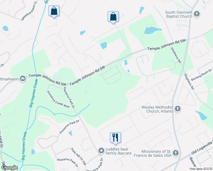 map of restaurants, bars, coffee shops, grocery stores, and more near 1658 Temple Johnson Road in Loganville