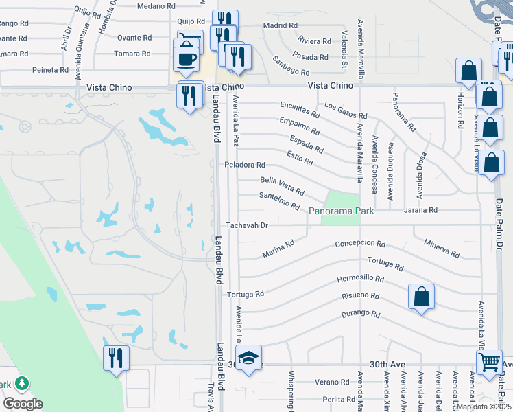 map of restaurants, bars, coffee shops, grocery stores, and more near 68130 Molinos Court in Cathedral City