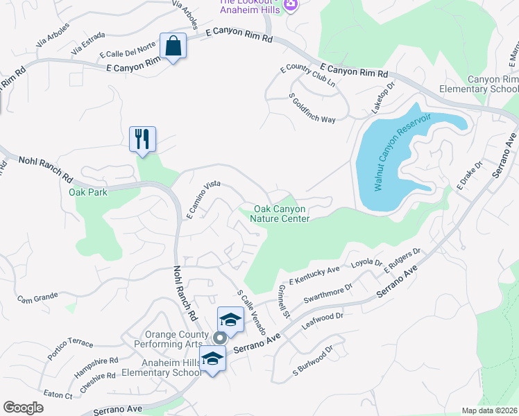 map of restaurants, bars, coffee shops, grocery stores, and more near 726 S Camino Grande in Anaheim