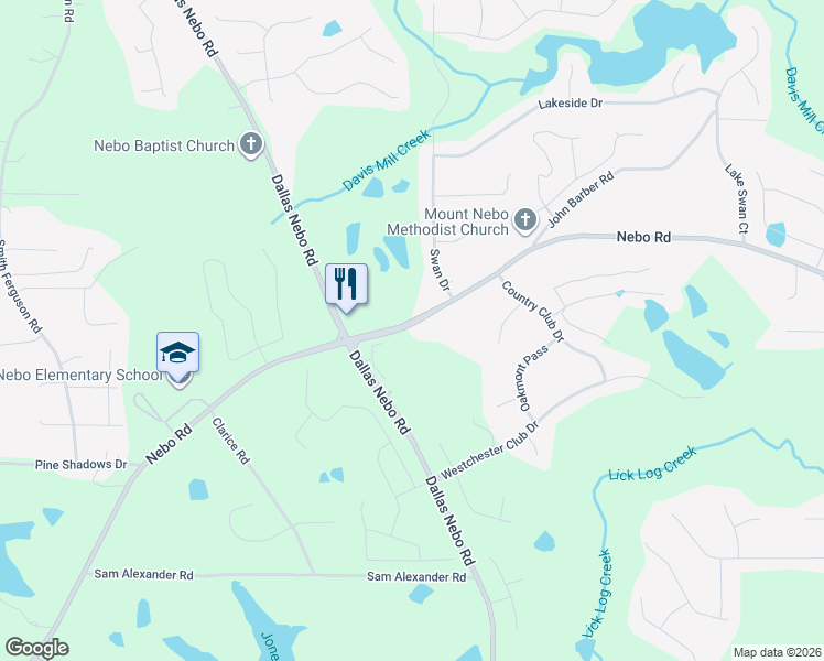 map of restaurants, bars, coffee shops, grocery stores, and more near 3384 Nebo Road in Dallas