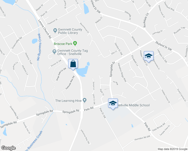 map of restaurants, bars, coffee shops, grocery stores, and more near 3007 Sonya Lane in Snellville