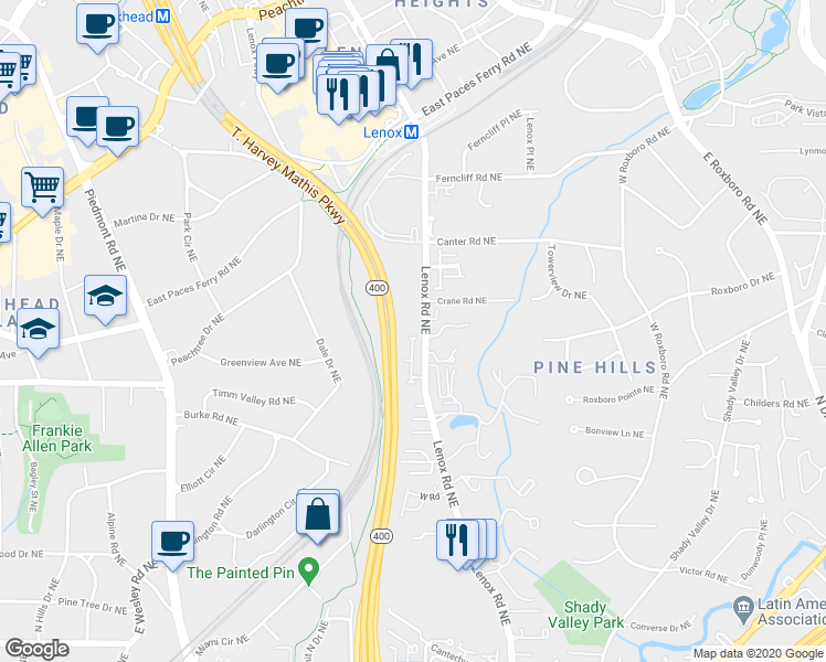 map of restaurants, bars, coffee shops, grocery stores, and more near 3066 Stone Gate Drive Northeast in Atlanta