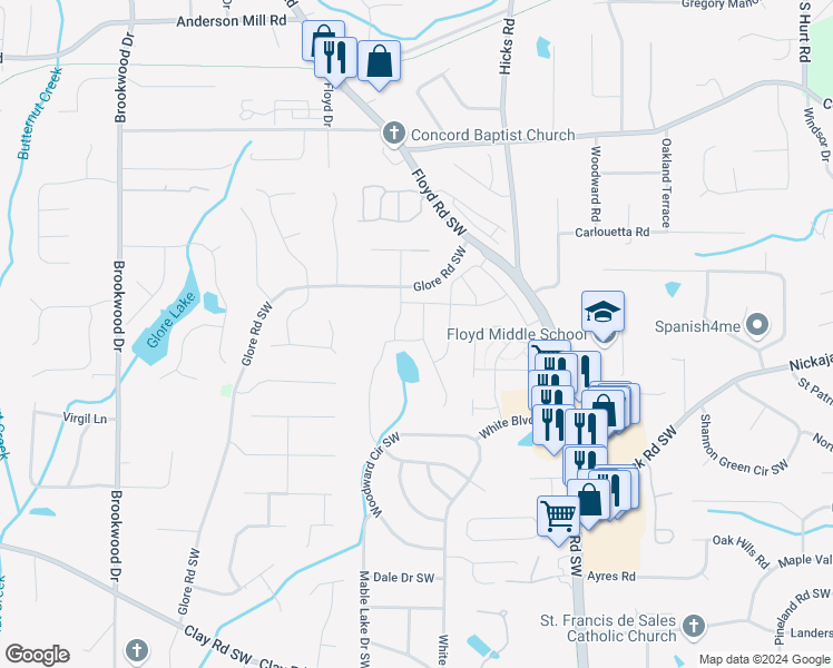 map of restaurants, bars, coffee shops, grocery stores, and more near 4846 Conductor Way Southwest in Mableton