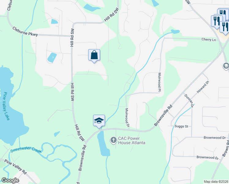 map of restaurants, bars, coffee shops, grocery stores, and more near 5641 Lanny Drive in Powder Springs