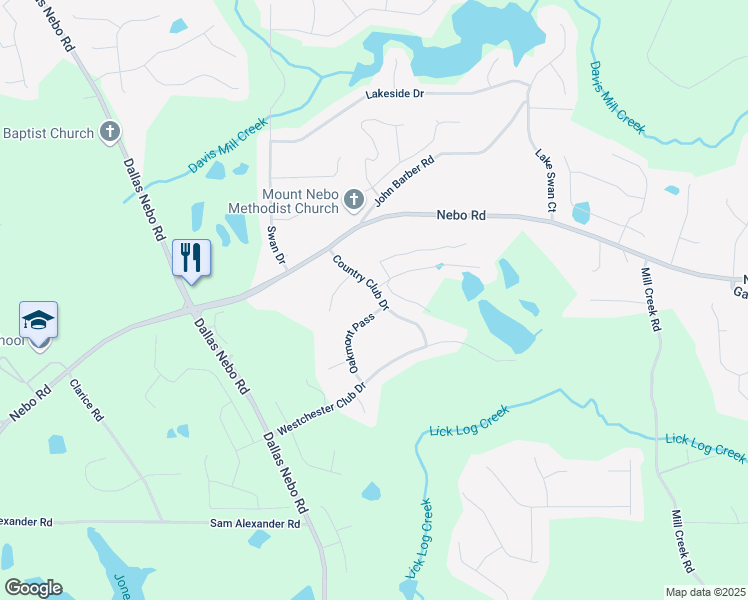 map of restaurants, bars, coffee shops, grocery stores, and more near 190 Country Club Drive in Hiram