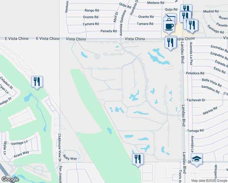 map of restaurants, bars, coffee shops, grocery stores, and more near 67461 Lakota Court in Cathedral City