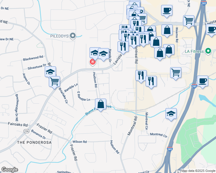 map of restaurants, bars, coffee shops, grocery stores, and more near 1889 Hudson Crossing in Tucker