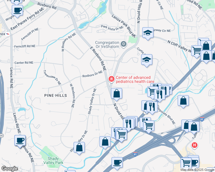 map of restaurants, bars, coffee shops, grocery stores, and more near 1908 South Roxboro Road Northeast in Atlanta