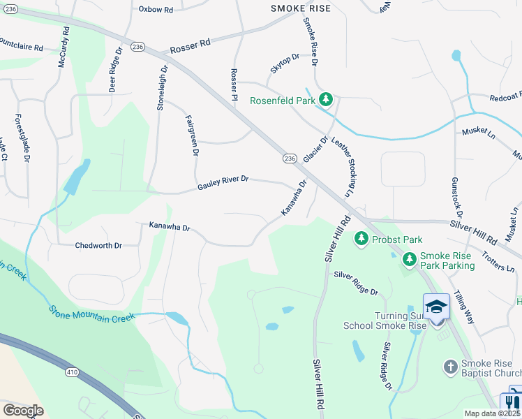 map of restaurants, bars, coffee shops, grocery stores, and more near 5374 Kanawha Court in Stone Mountain