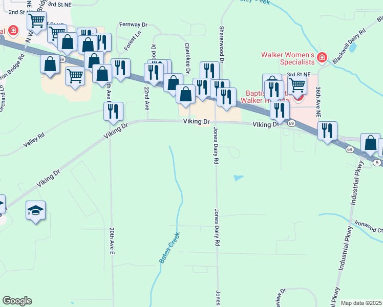 map of restaurants, bars, coffee shops, grocery stores, and more near 1454 Jones Dairy Road in Jasper
