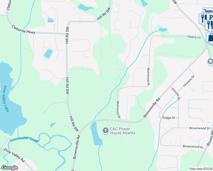 map of restaurants, bars, coffee shops, grocery stores, and more near 5641 Lanny Drive in Powder Springs