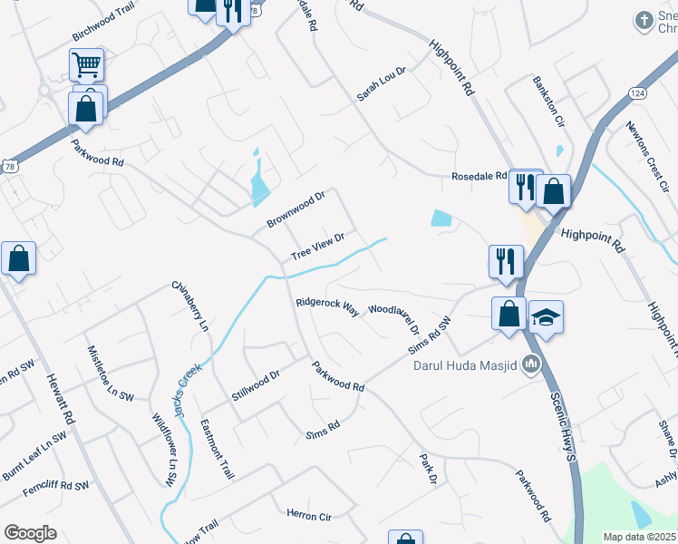 map of restaurants, bars, coffee shops, grocery stores, and more near 2459 Jacks View Court in Snellville
