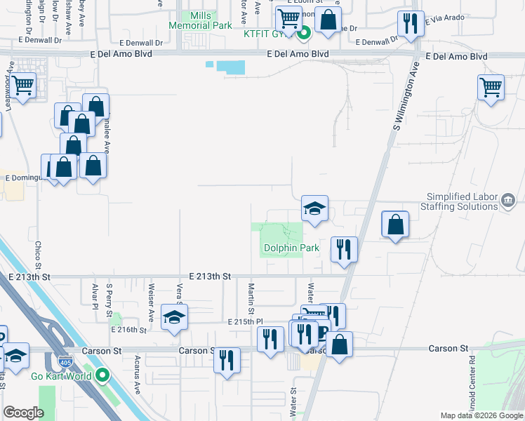 map of restaurants, bars, coffee shops, grocery stores, and more near 21007 Pontine Avenue in Carson
