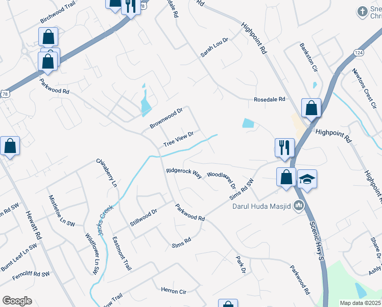 map of restaurants, bars, coffee shops, grocery stores, and more near 2459 Jacks View Court in Snellville