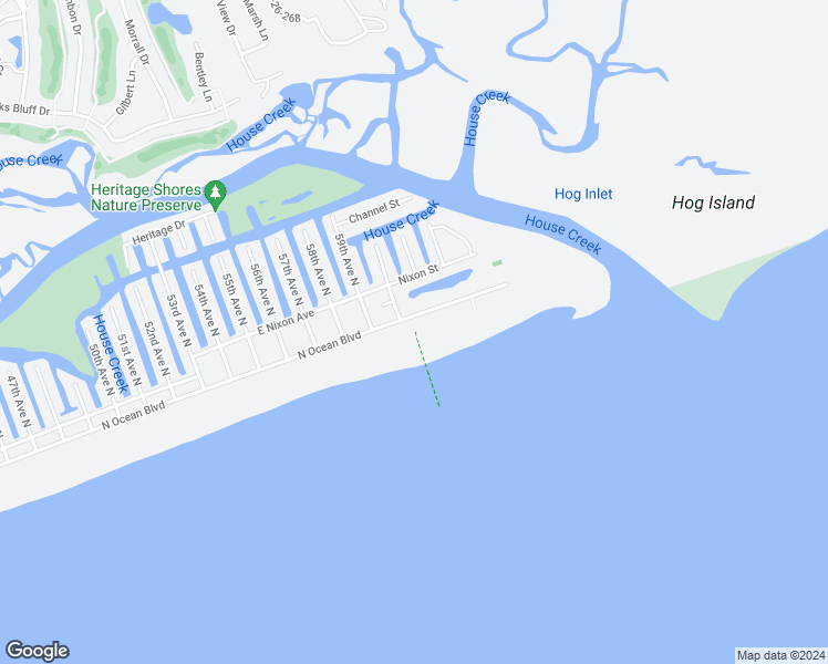 map of restaurants, bars, coffee shops, grocery stores, and more near 318 North Ocean Boulevard in North Myrtle Beach