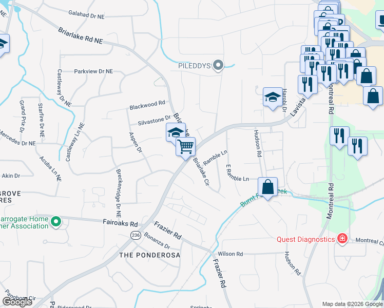 map of restaurants, bars, coffee shops, grocery stores, and more near 2968 Briarlake Cir in Decatur