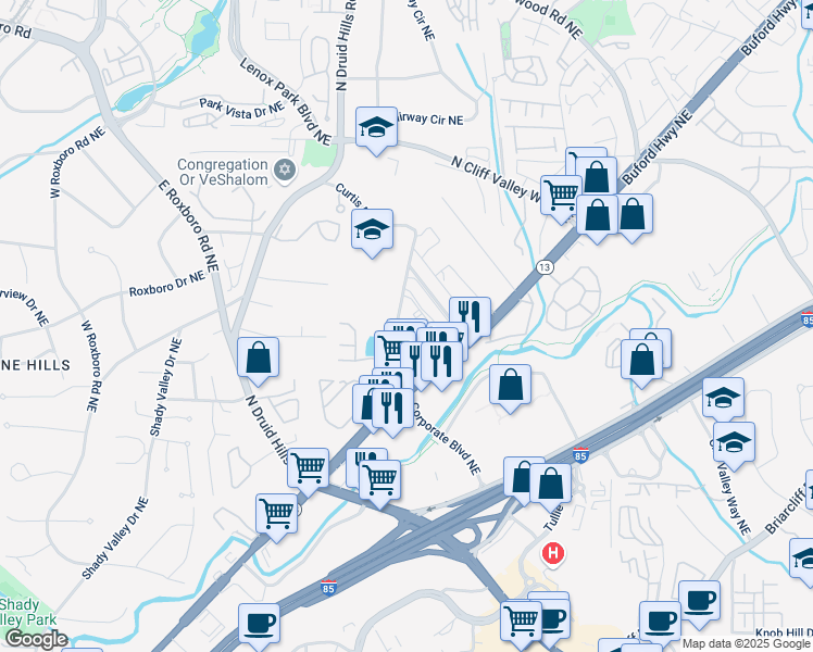 map of restaurants, bars, coffee shops, grocery stores, and more near 1971 Sterling Oaks Circle Northeast in Atlanta