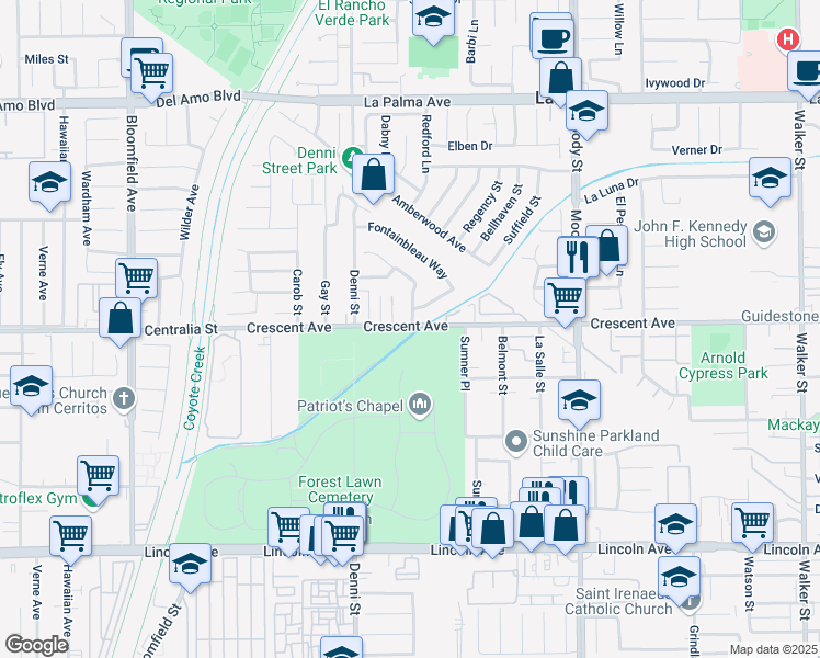 map of restaurants, bars, coffee shops, grocery stores, and more near 4606 Crescent Avenue in Cypress