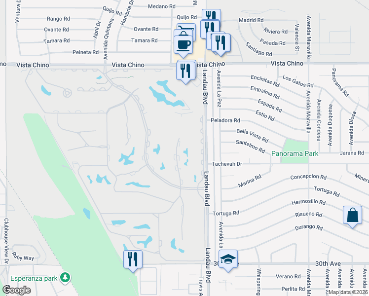 map of restaurants, bars, coffee shops, grocery stores, and more near 28906 Isleta Court in Cathedral City