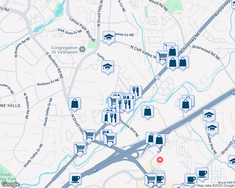 map of restaurants, bars, coffee shops, grocery stores, and more near 1971 Sterling Oaks Circle Northeast in Atlanta