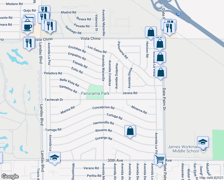 map of restaurants, bars, coffee shops, grocery stores, and more near 28820 Avenida Condesa in Cathedral City