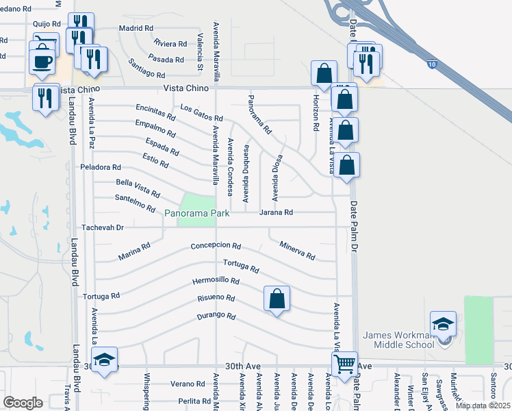 map of restaurants, bars, coffee shops, grocery stores, and more near 28825 Avenida Marquesa in Cathedral City