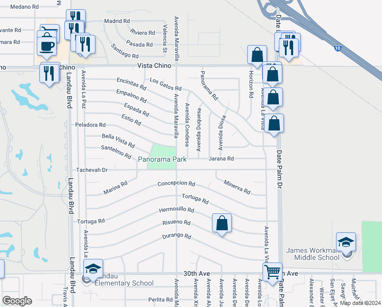 map of restaurants, bars, coffee shops, grocery stores, and more near 28820 Avenida Condesa in Cathedral City