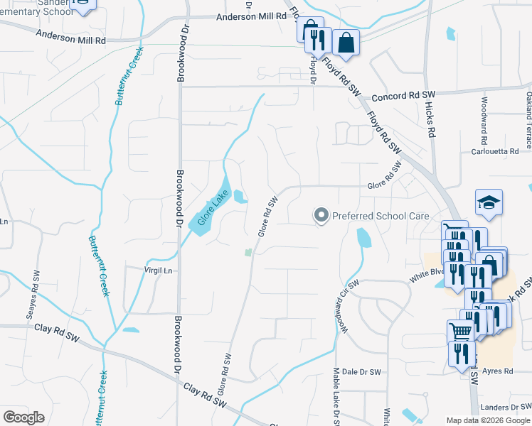 map of restaurants, bars, coffee shops, grocery stores, and more near 1149 Annie Lane in Mableton