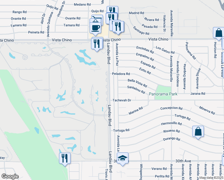 map of restaurants, bars, coffee shops, grocery stores, and more near 28815 Avenida La Paz in Cathedral City