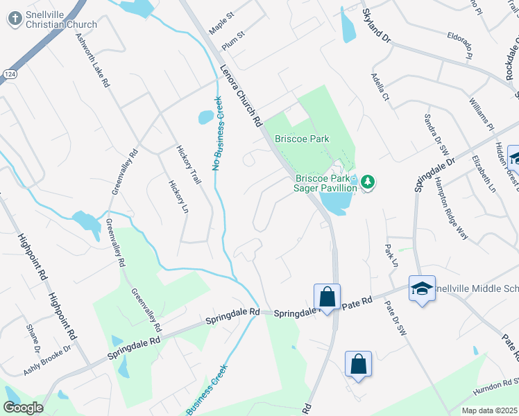 map of restaurants, bars, coffee shops, grocery stores, and more near 2170 Kings Gate Circle Southwest in Snellville