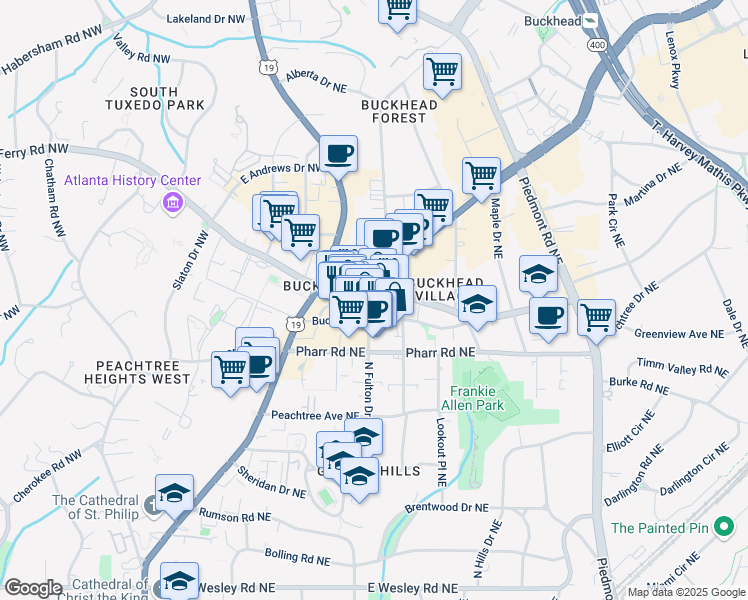 map of restaurants, bars, coffee shops, grocery stores, and more near 306 Buckhead Avenue Northeast in Atlanta