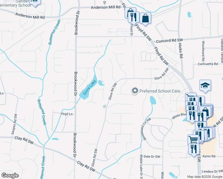 map of restaurants, bars, coffee shops, grocery stores, and more near 1149 Annie Lane in Mableton